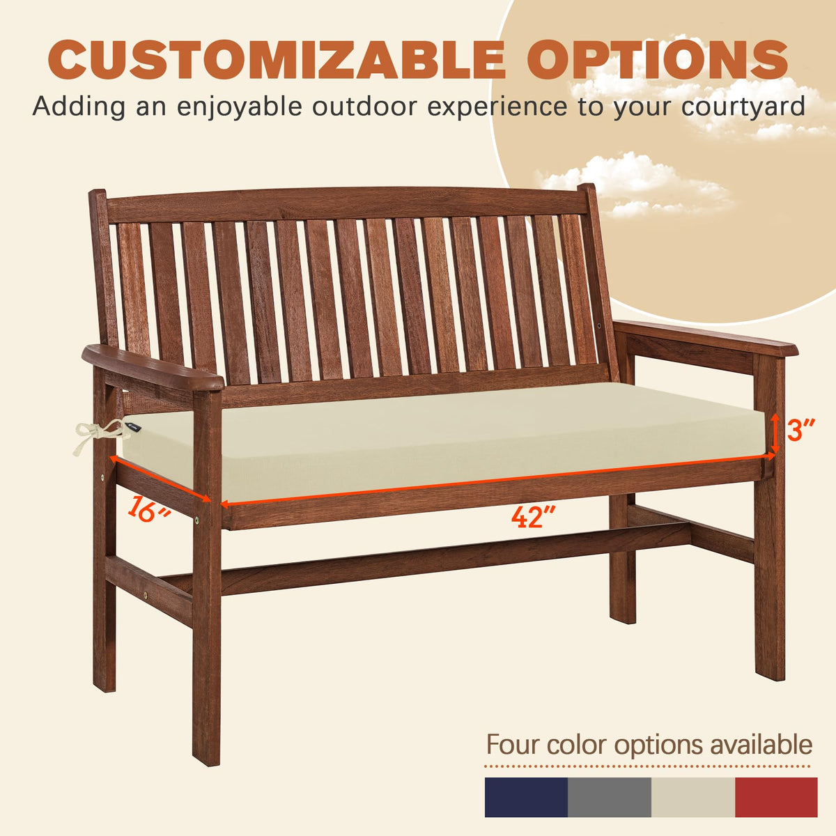 Favoyard outdoor bench cushion beige fabric complements garden furniture while resisting fading.