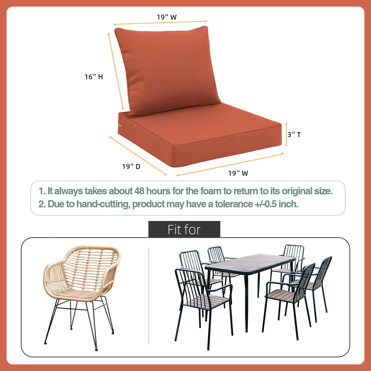 Favoyard back cushion 19x16 angled view demonstrates supportive outdoor seating.