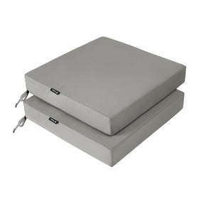 Favoyard set of two grey cushions adds coordinated outdoor comfort.