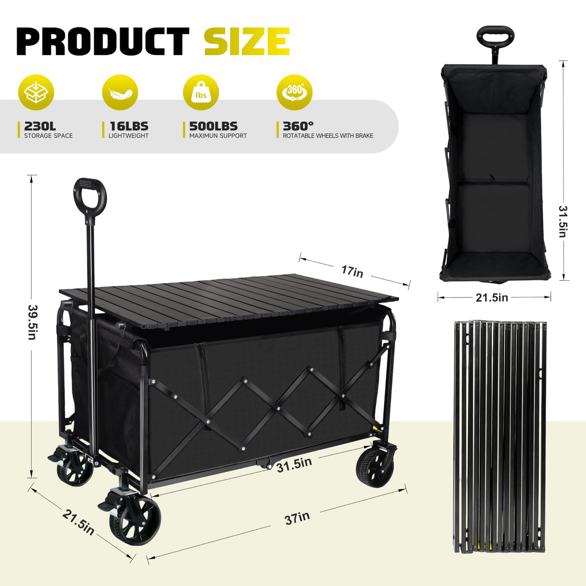 FAVSH wagon with table attachment deployed for camping setup