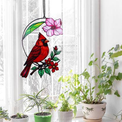 FBBP hummingbird suncatcher window hanging with vibrant colors reflecting sunlight.