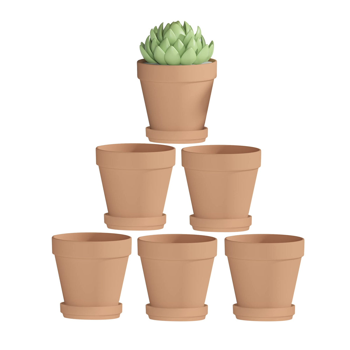 Fcacti 4-inch terracotta pot with saucer, ideal for small plants and easy floor protection.