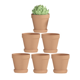 Fcacti 4-inch terracotta pot with saucer, ideal for small plants and easy floor protection.