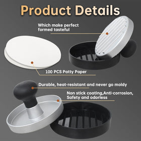 FCCUM burger press detachable handle for compact storage and portability.
