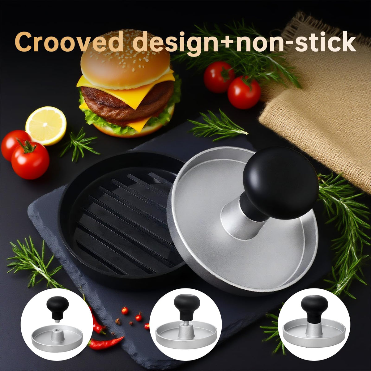 FCCUM burger press durable aluminum construction supports frequent use.