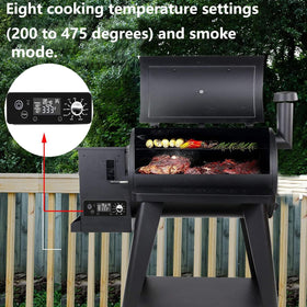 Eight temperature settings including smoke mode for precise Pit Boss grilling.