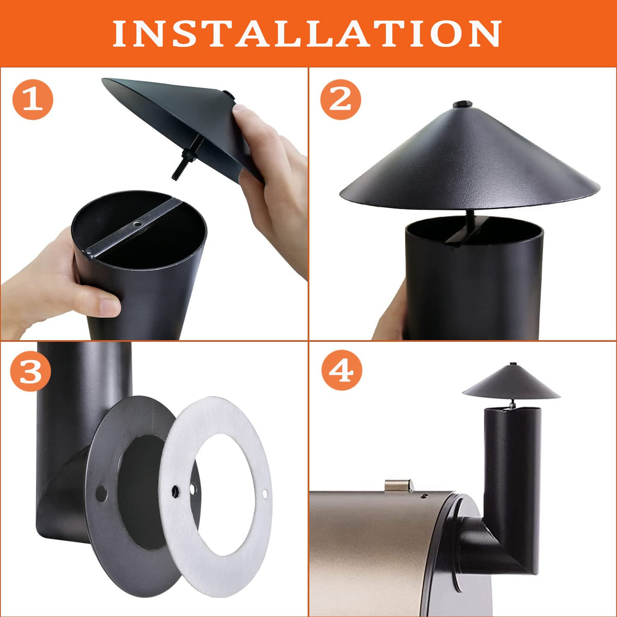 FCCUM smoke stack cap and flue pipe kit for easy DIY installation.