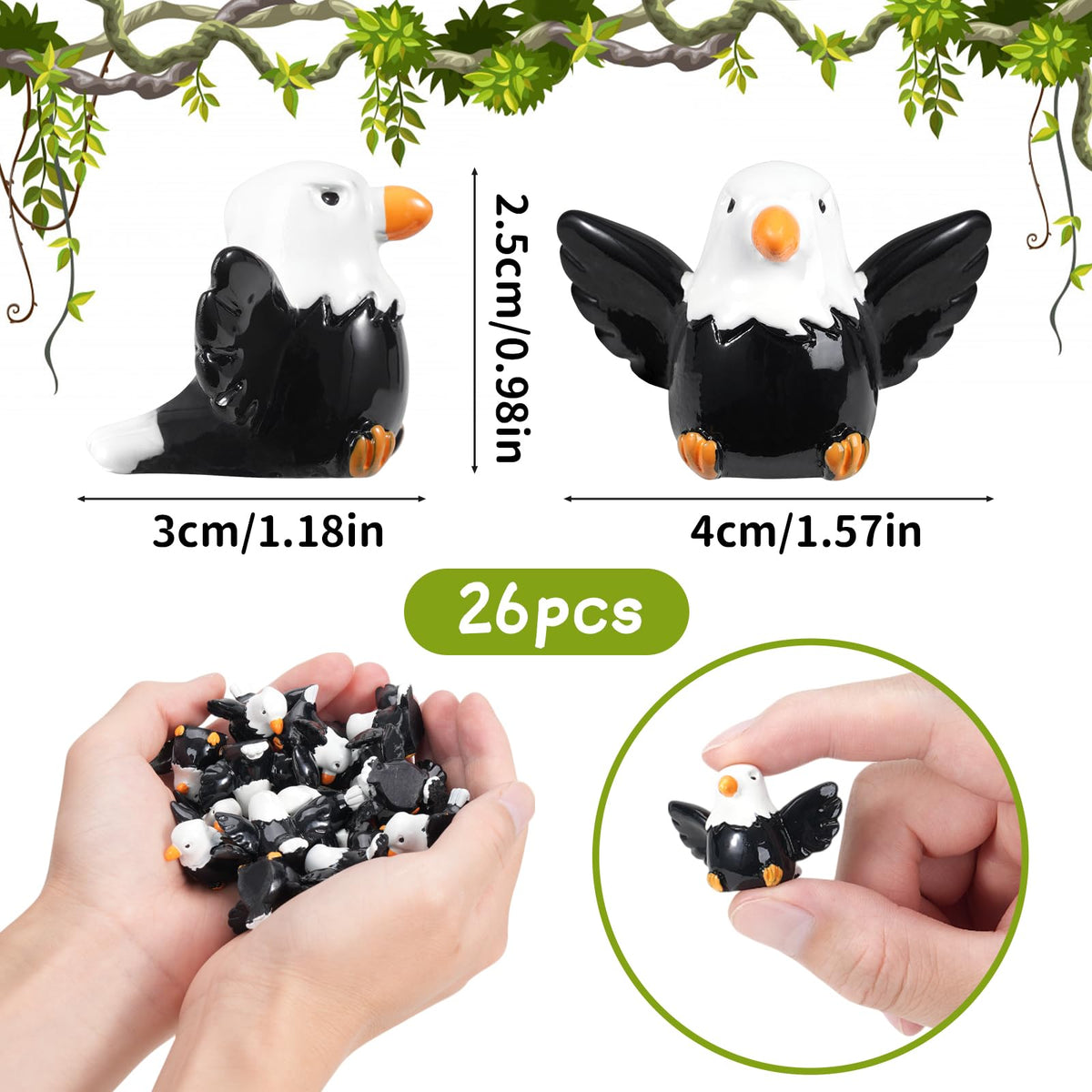 FCKLVMC mini bald eagle figurine on lawn display for outdoor use