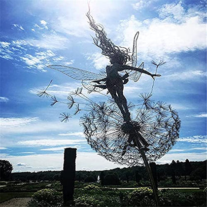 Fcteap Flower Fairy Dancing Dandelion sculpture enhances outdoor garden charm.
