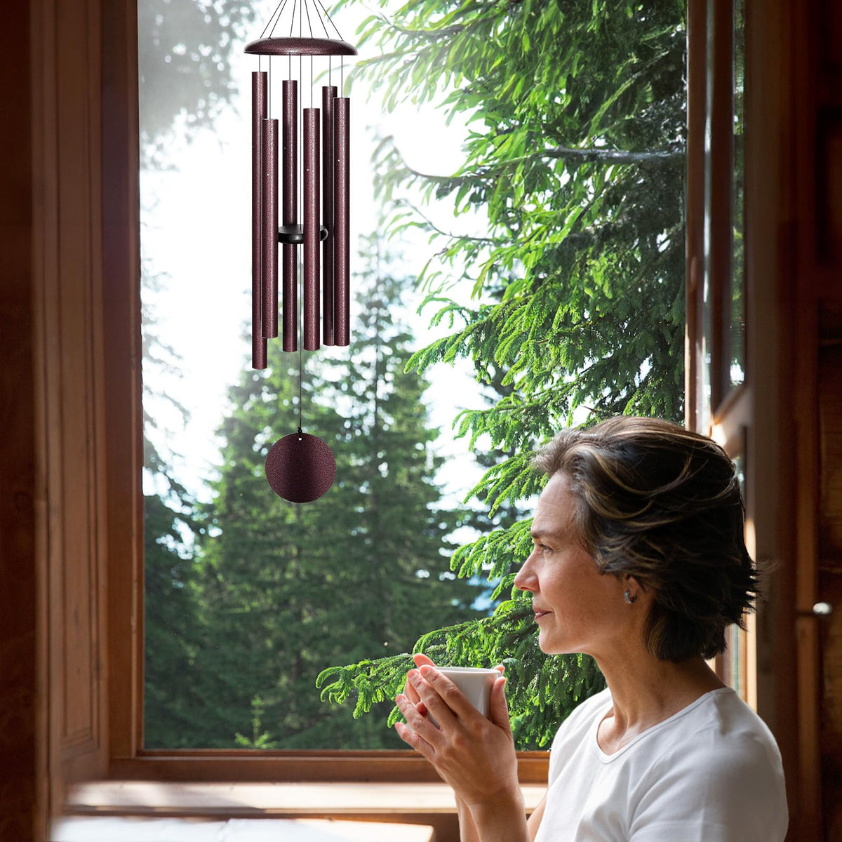 FDOCOI wind chimes hanging on a patio for breeze