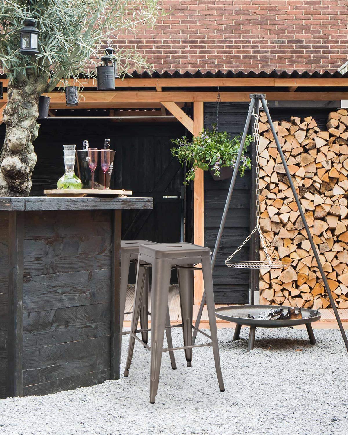 FDW bar stool with non-slip feet protects floors and adds stability