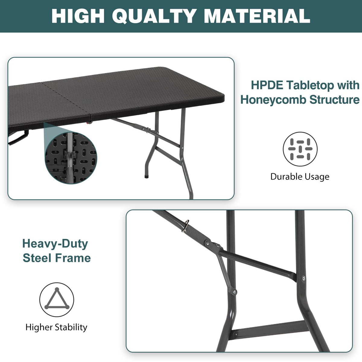 FDW powder-coated steel legs provide stable support outdoors