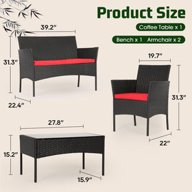 FDW red loveseat for close conversations in a garden or porch.