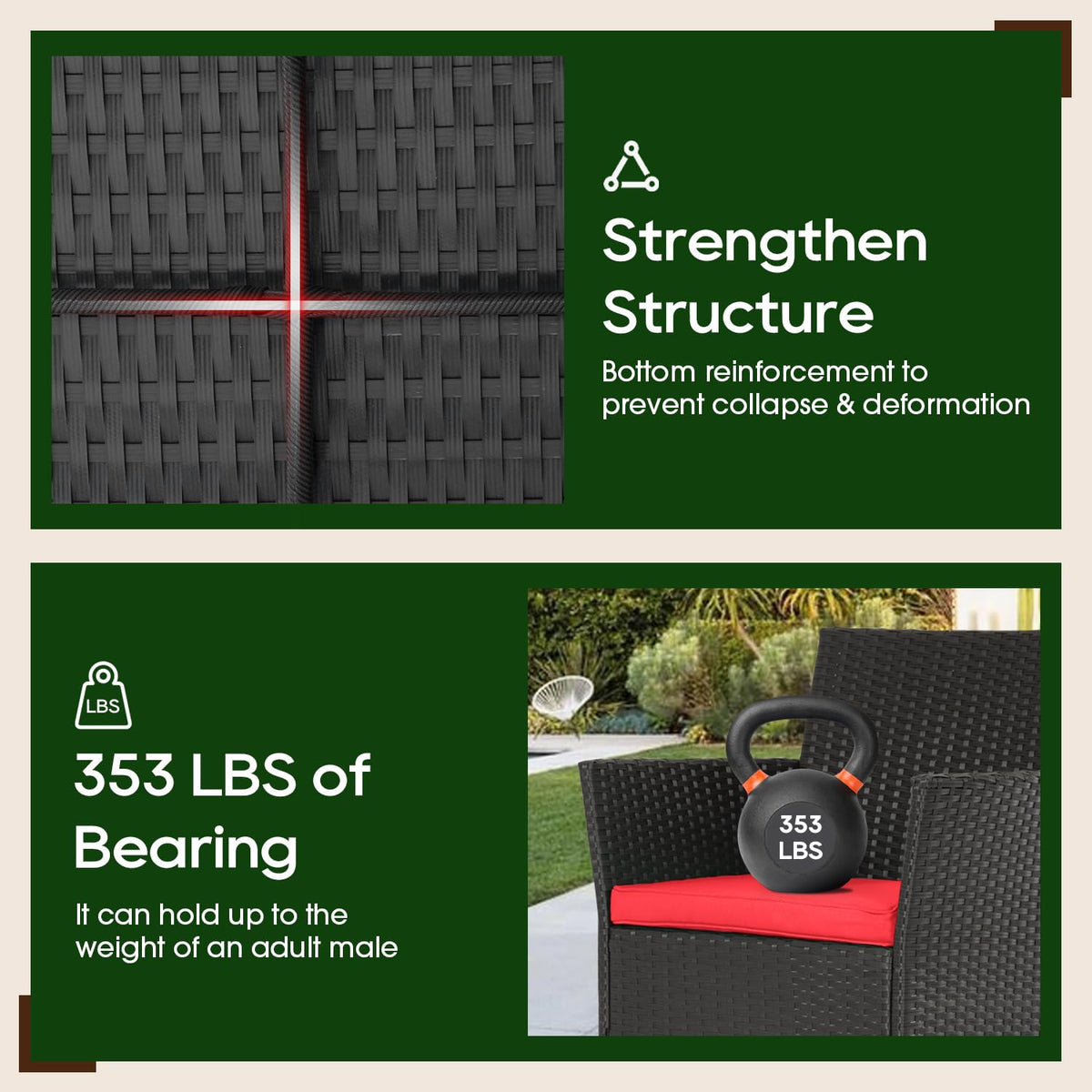 FDW red rattan weave highlights modern outdoor style.