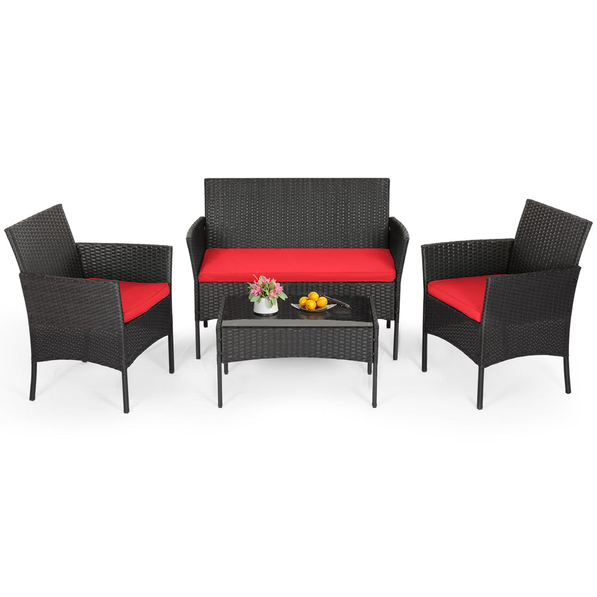 FDW red patio set two chairs offer cozy seating for outdoor chats.