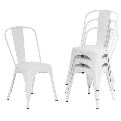 FDW set of 4 metal dining chairs cream backrest for versatile dining.