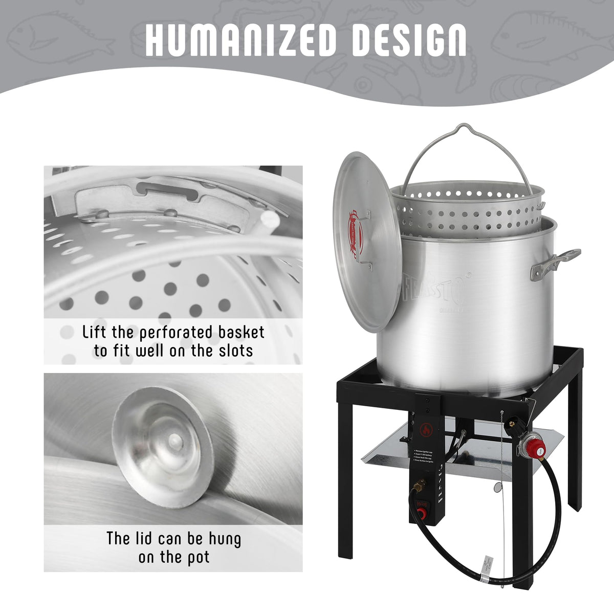 Feasto 100,000 BTU burner for fast outdoor seafood boils