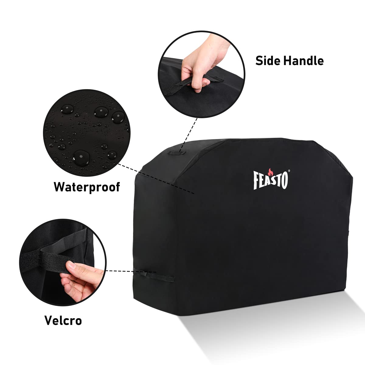 Feasto grill cover with adjustable Velcro straps securing against wind