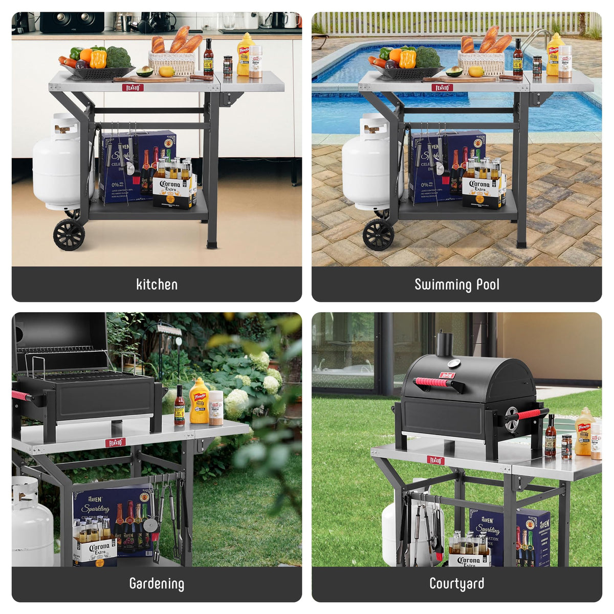 Feasto dining cart for gatherings or quick food prep.