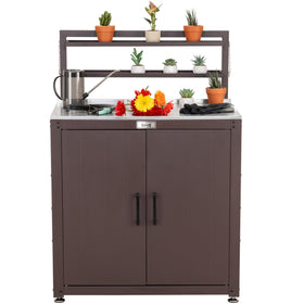 Feasto garden potting bench with stainless top provides a durable workspace for potting and staging