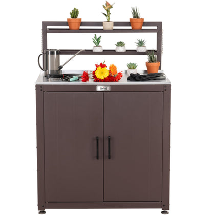 Feasto garden potting bench with stainless top provides a durable workspace for potting and staging