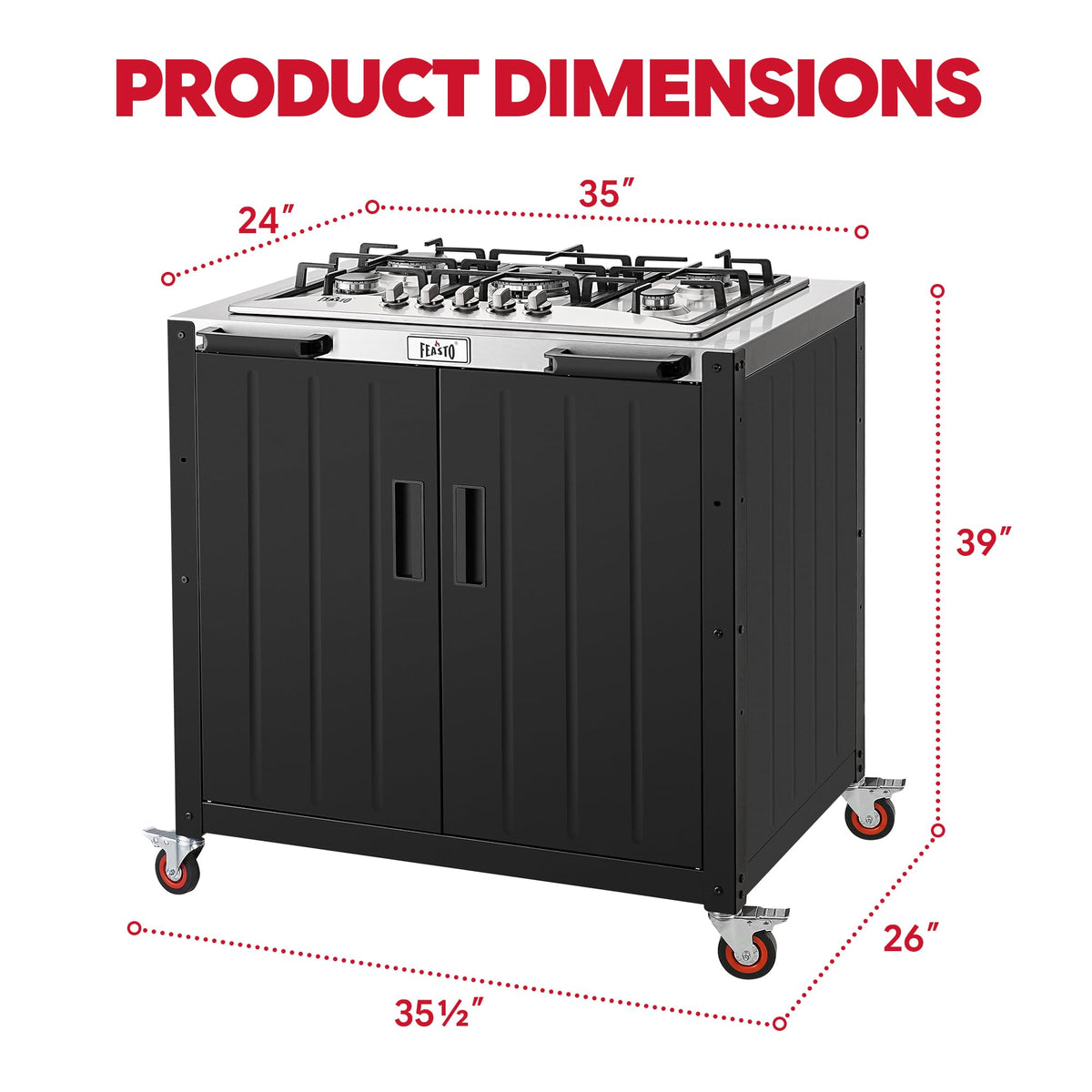 Feasto left cabinet storage area open for spices and tools
