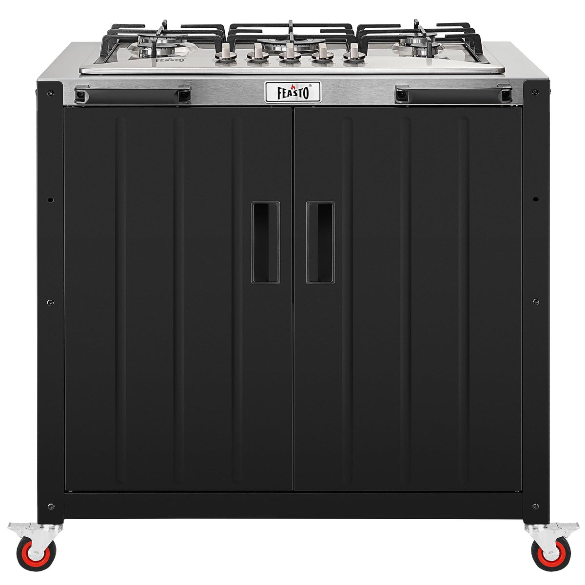 Feasto gas grill movable outdoor stove cabinet front view for versatile outdoor cooking