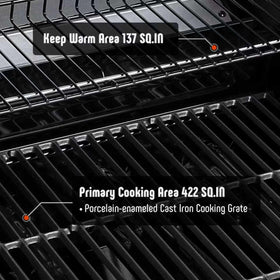 Feasto built-in thermometer helps monitor heat during busy backyard cookouts.
