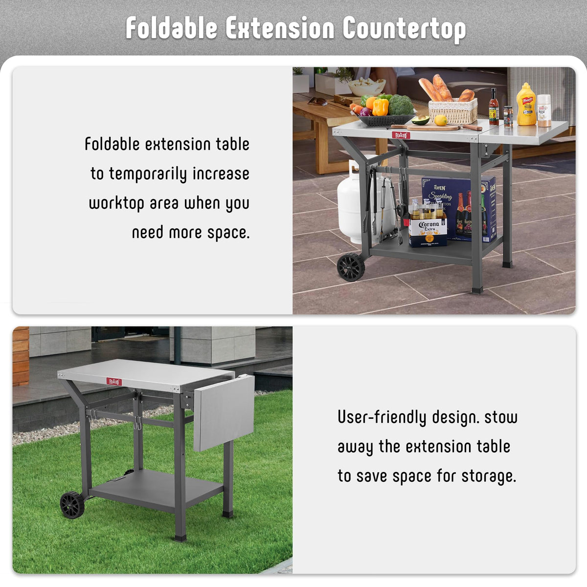 Feasto grill table main surface supports heavy pots and pans.