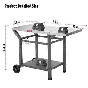 Feasto grill table with utensil hooks keeps tools organized.