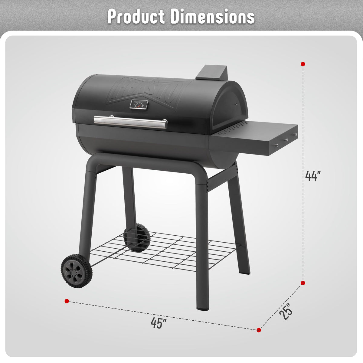 Feasto heavy-duty 30-inch grill shows expansive cooking area for large batches.