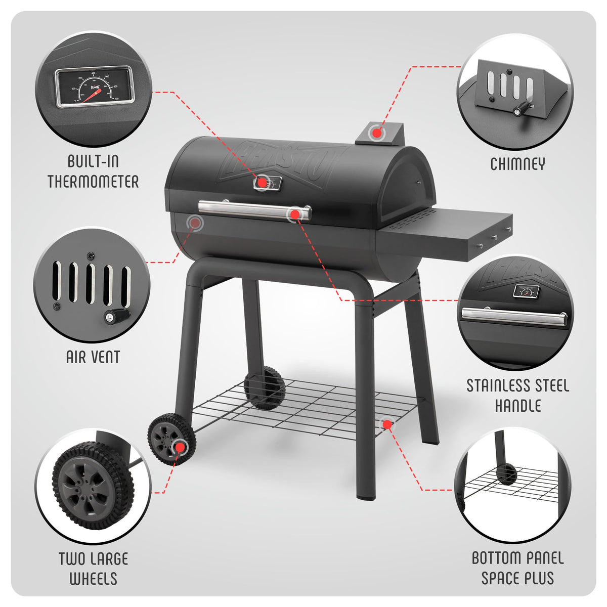 Feasto grey finish highlights durability and outdoor readiness.