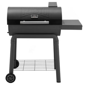 Feasto heavy-duty 30-inch grill with side table offers extra prep space for gatherings.