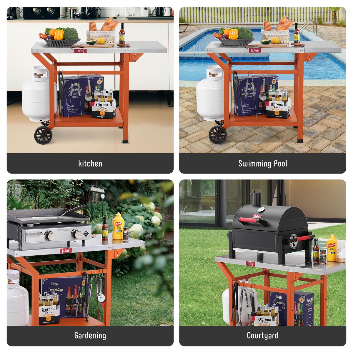 Feasto movable grill table outdoor dining use for versatile setups
