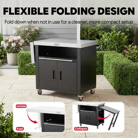 Feasto oversized desktop extends to 74 inches for easy prep.