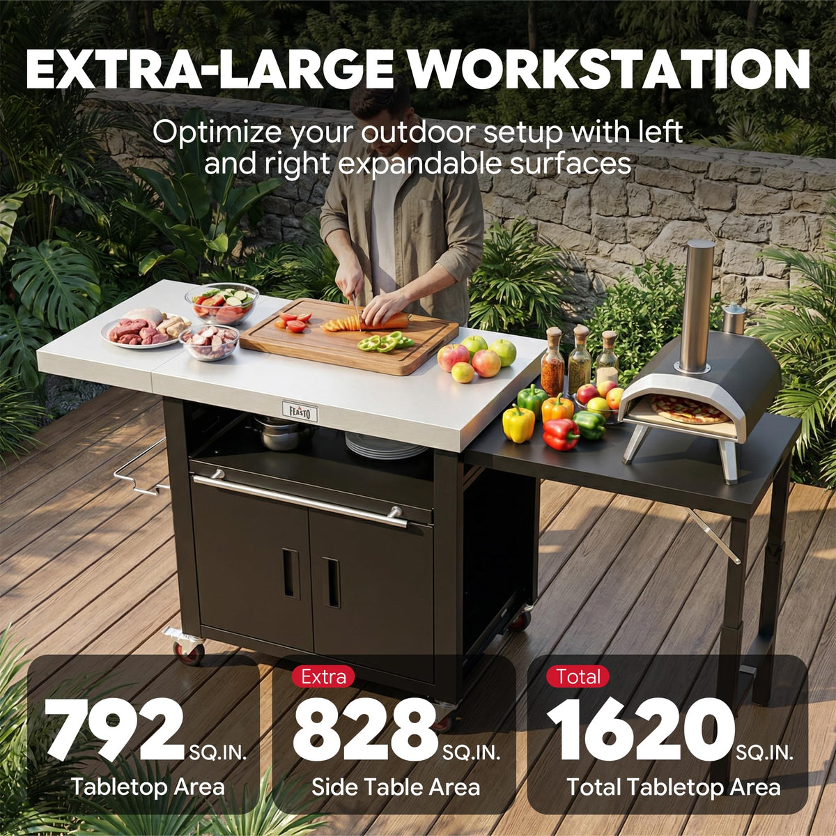 Feasto pull-out plate adds extra prep surface while grilling.