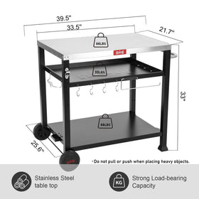 Feasto outdoor work cart wheels enable easy repositioning during cooking sessions.