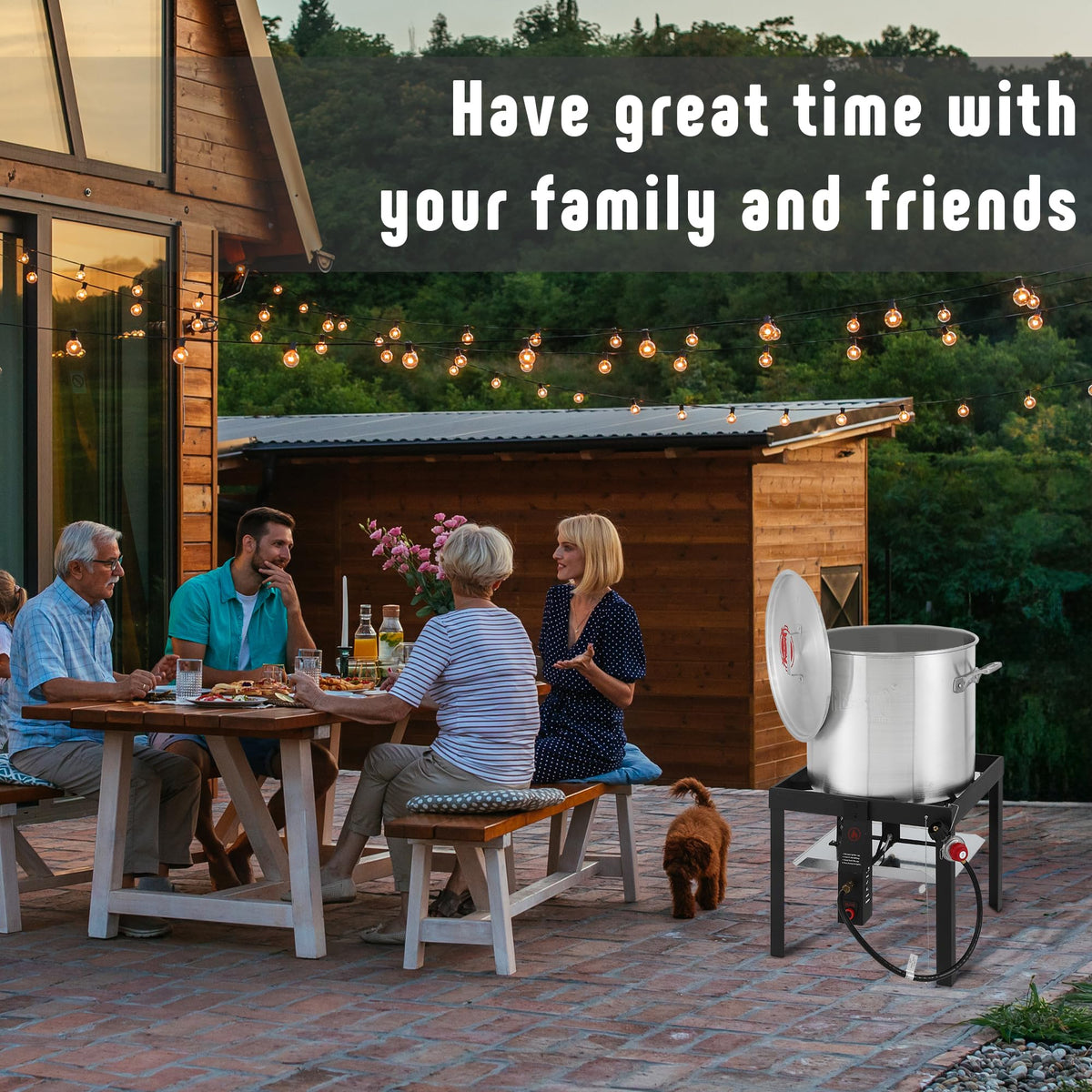 Feasto seafood boil pot in action with boiling seafood outdoors