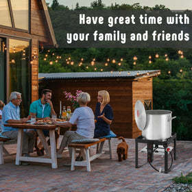 Feasto seafood boil pot in action with boiling seafood outdoors