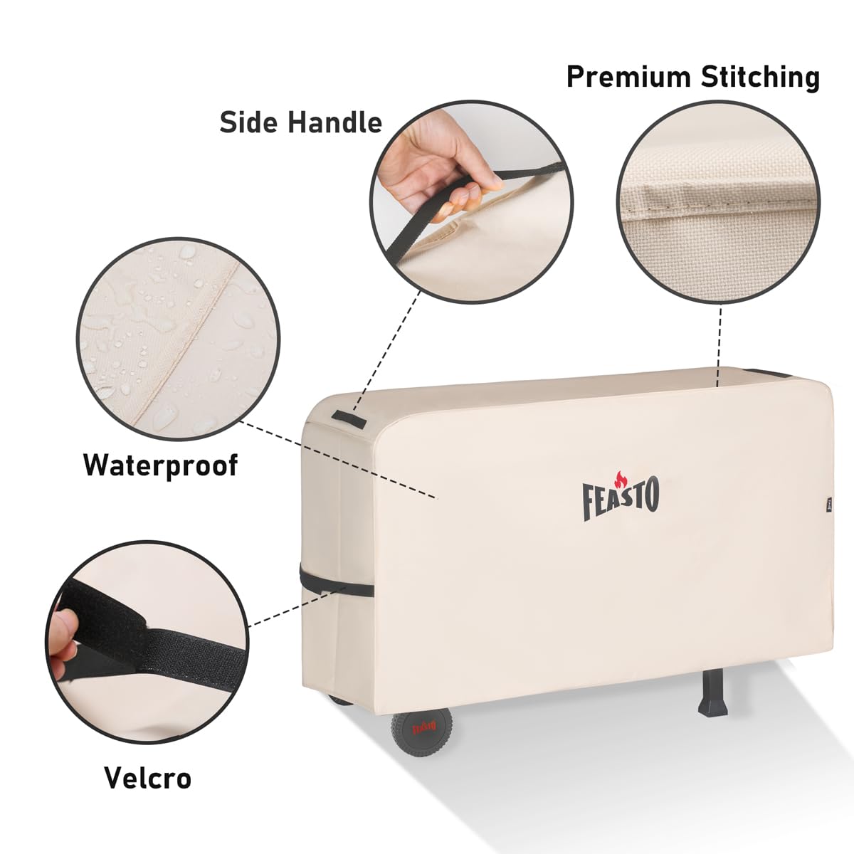Feasto Velcro straps secure the cover against strong winds and weather.