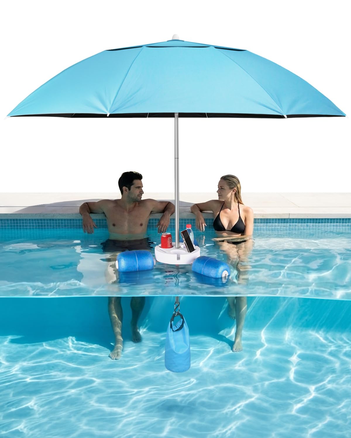 FEATCH floating pool umbrella 6.6ft provides cooling shade for pool days