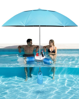 FEATCH floating pool umbrella 6.6ft provides cooling shade for pool days