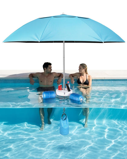 FEATCH floating pool umbrella 6.6ft provides cooling shade for pool days