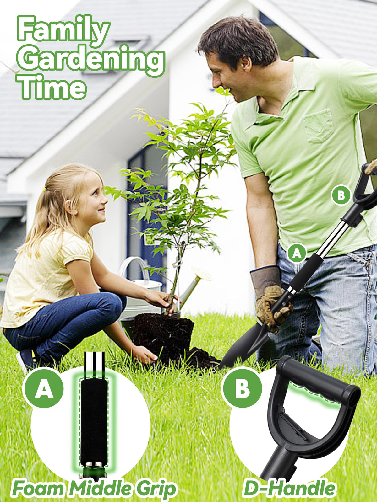 Feblomst shovel foam-filled grip reduces fatigue during use.