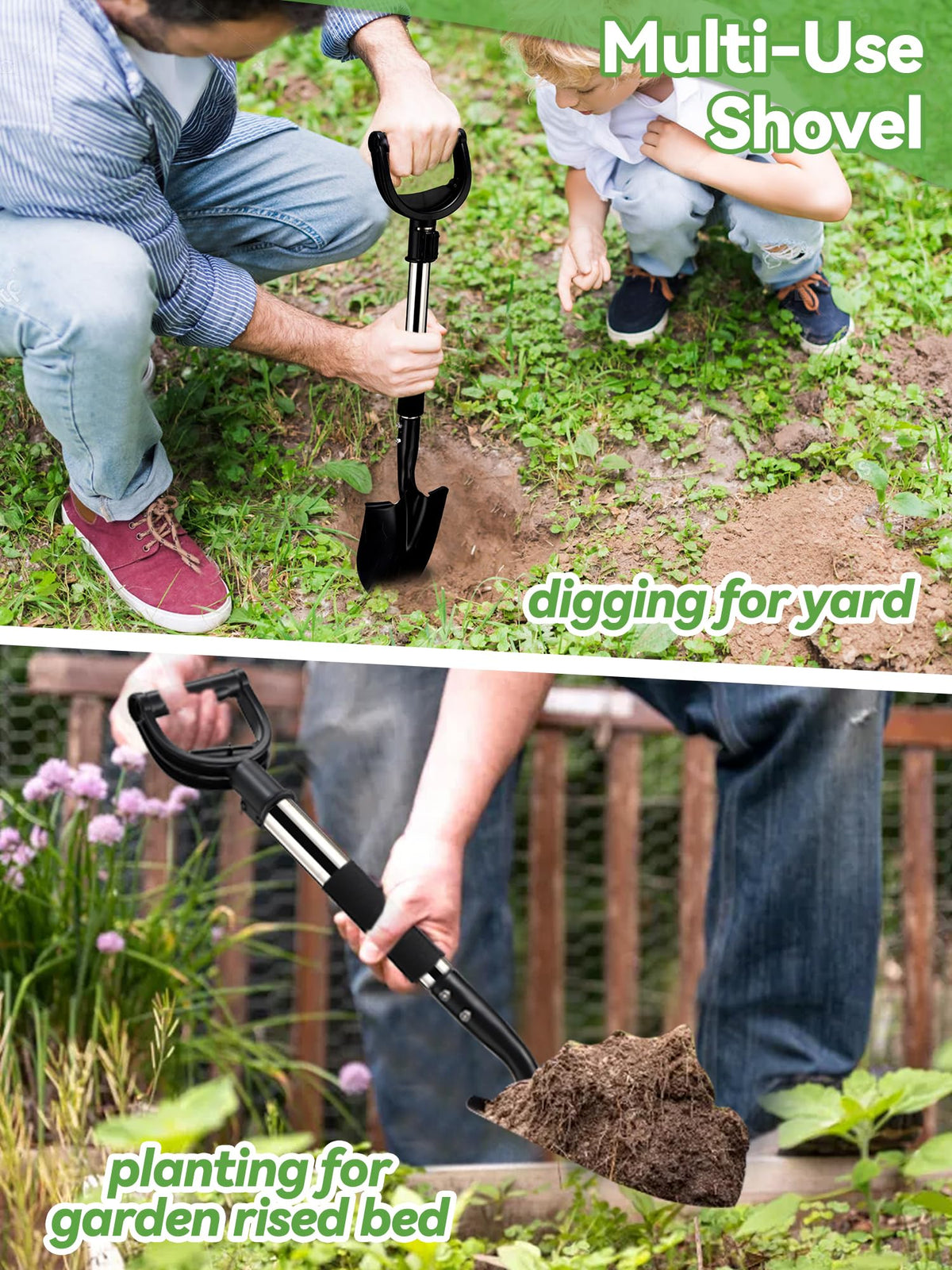Feblomst shovel foot platform increases leverage on tough soil.