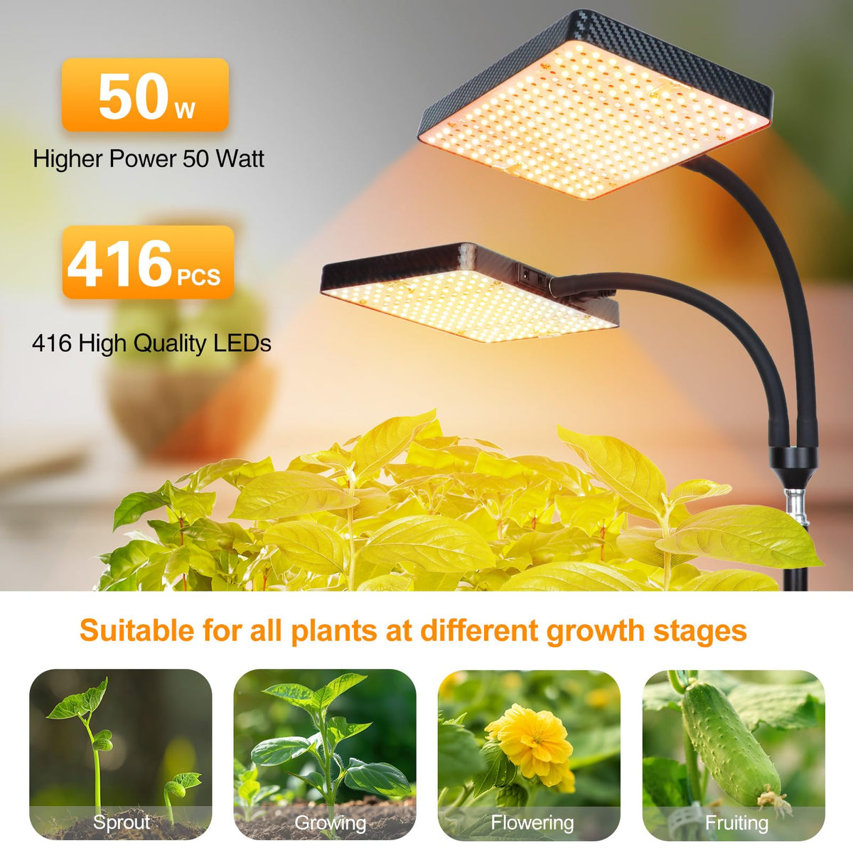 FECiDA 2026 two-head grow light on stand emitting bright coverage for plants