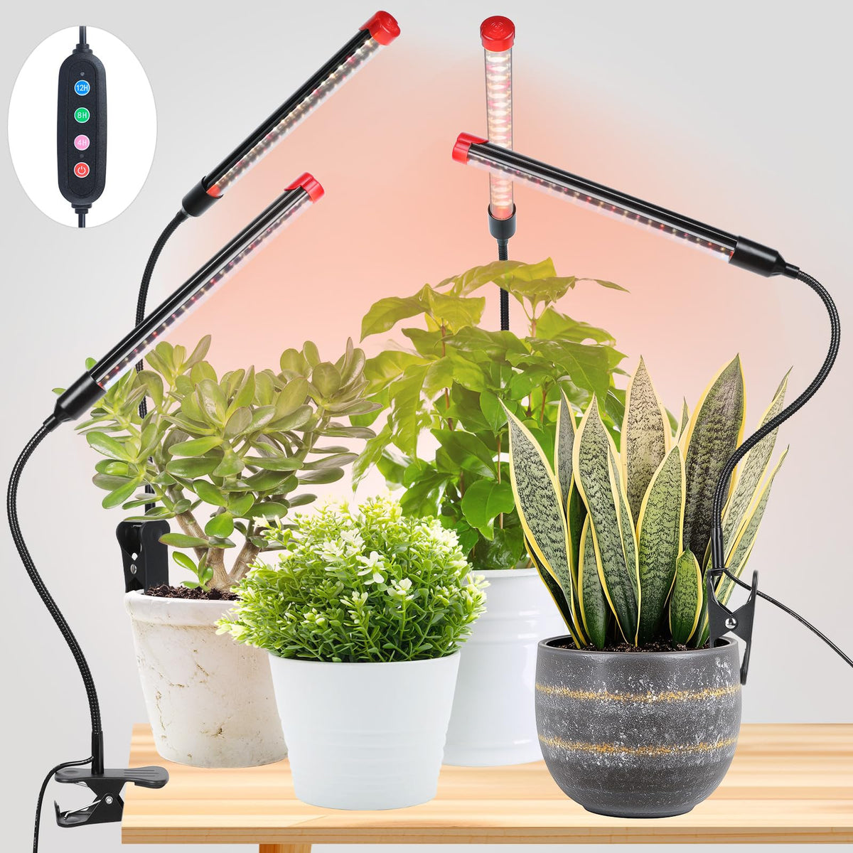 FECiDA clip grow light 4-pack brightens desk plants with efficient LEDs.