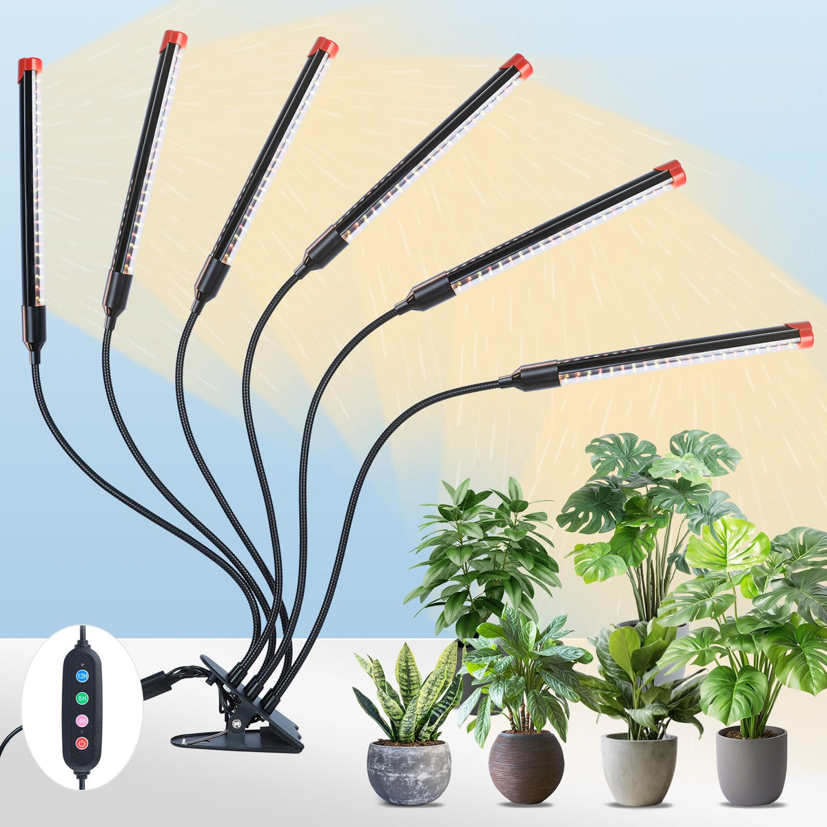 FECiDA Gamechanger 6-head grow light clipped on a shelf for easy placement