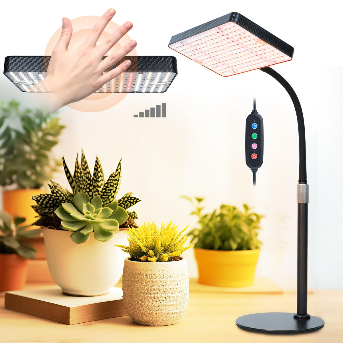 FECiDA Smart Control Desk Grow Light front view for a compact indoor garden setup that promotes steady growth.