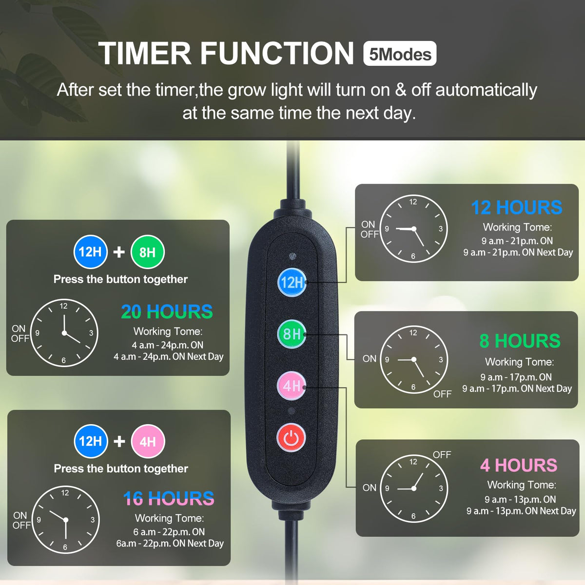 FECiDA timer modes for auto on/off throughout the day